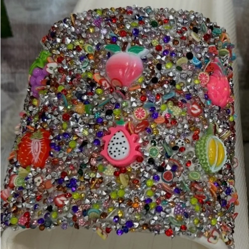 NEW Unbranded Beaded Slide Sandals with Multicolor Embellishments- White Size 11